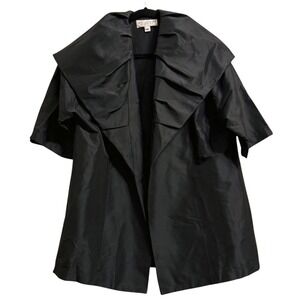 St John Evening Black Pleated Shawl Collar Wrap Jacket Short Sleeve Size 4